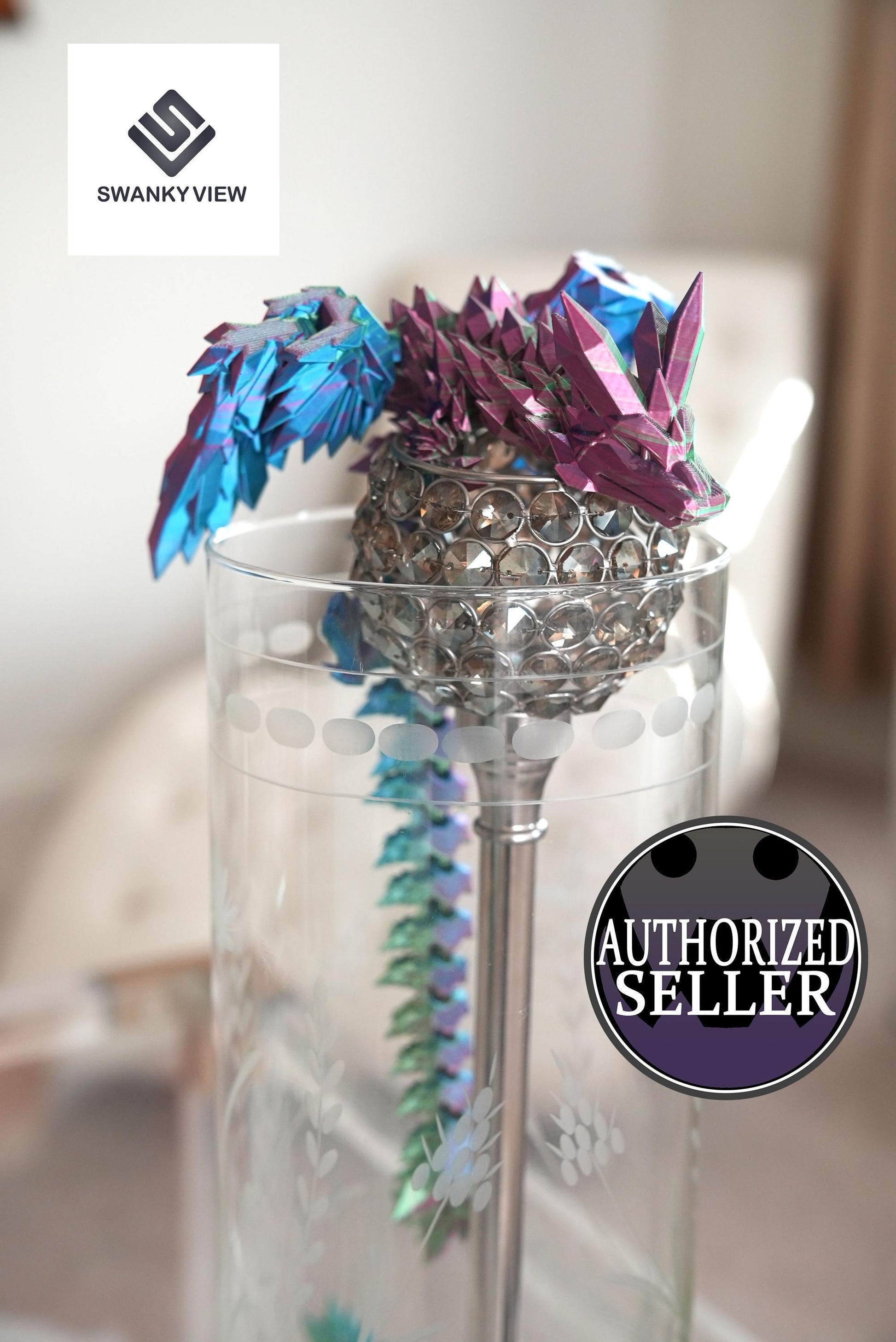 Crystal Wing Dragon perched on top of a display