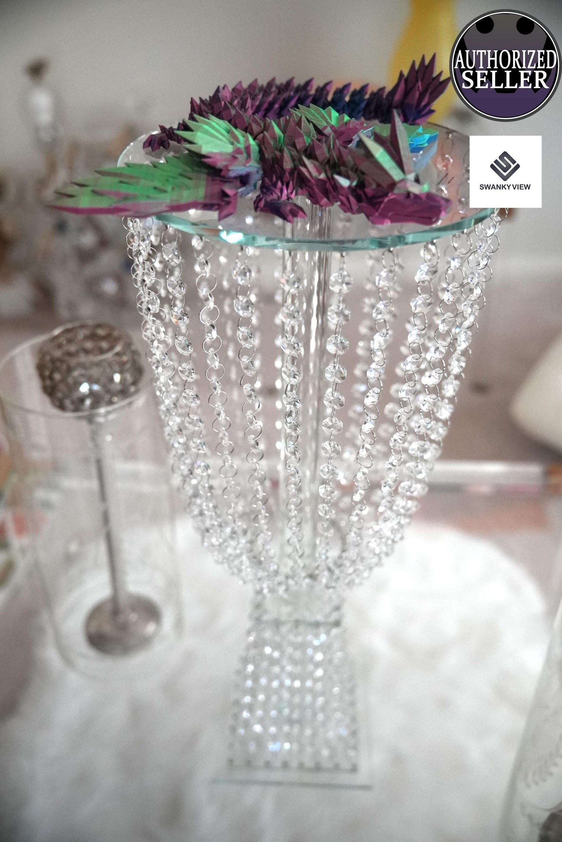 Crystal Dragon resting on a luxurious stand