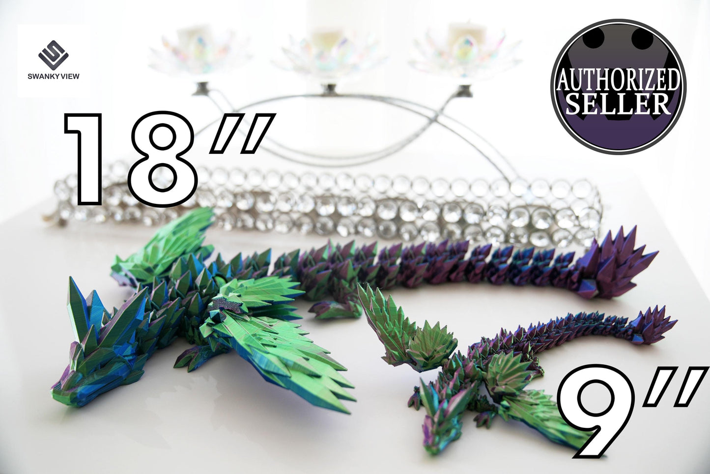 Comparison of sizes between 18&quot; and 9&quot; Crystal Wing Dragon