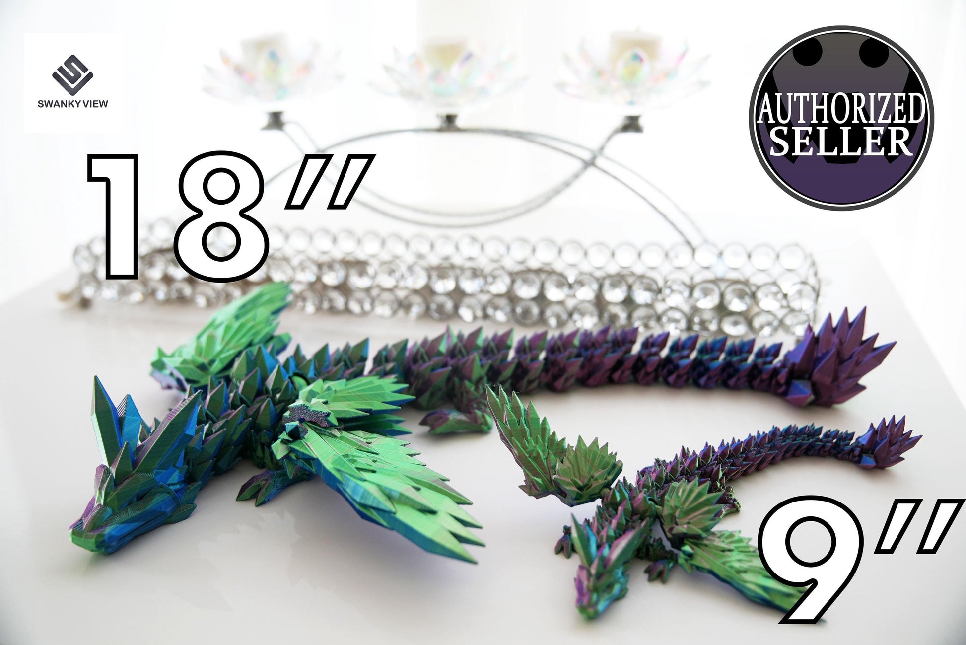 Comparison of sizes between 18&quot; and 9&quot; Crystal Wing Dragon