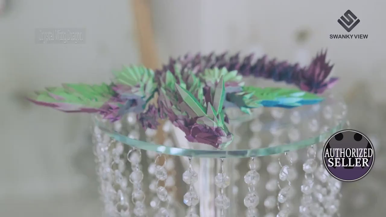 Flexi Dragon - Articulated Winged Crystal Gem Dragon | Tri-color Silk PLA - Enchanting Blue, Green, & Purple Blend! | 3D Printed Dragon
